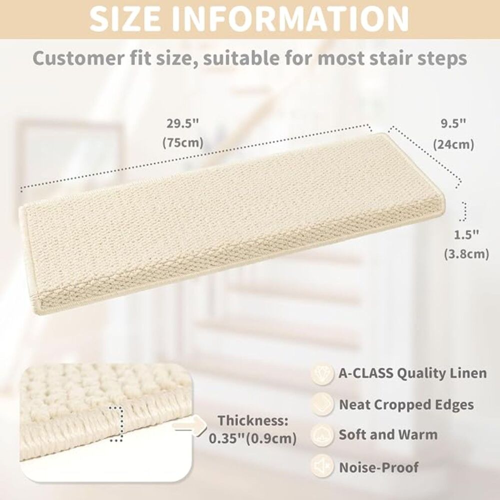 Brand New Brakki Cream White Bullnose Carpet Stair Treads 7 Pieces, 29.5″ × 9.5″ - Picture 3 of 4